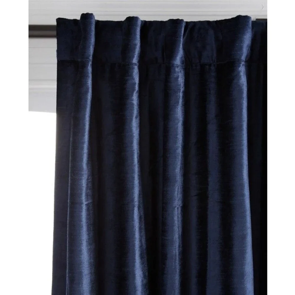 NEW Quince Navy Luster Velvet Room Darkening Curtain Panel  48